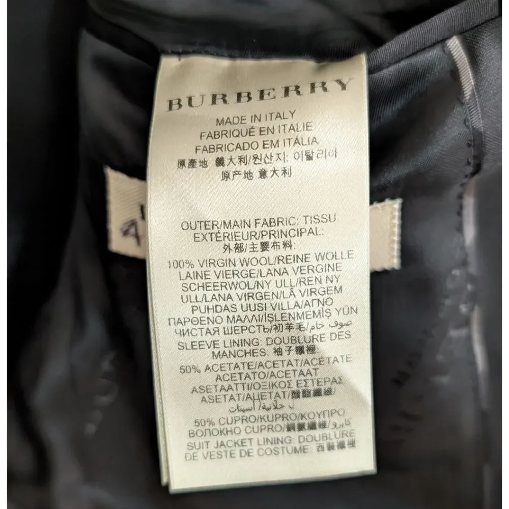Burberry London Black Virgin Wool Suit Jacket Blazer Italy Men's EU 54R, US 44R